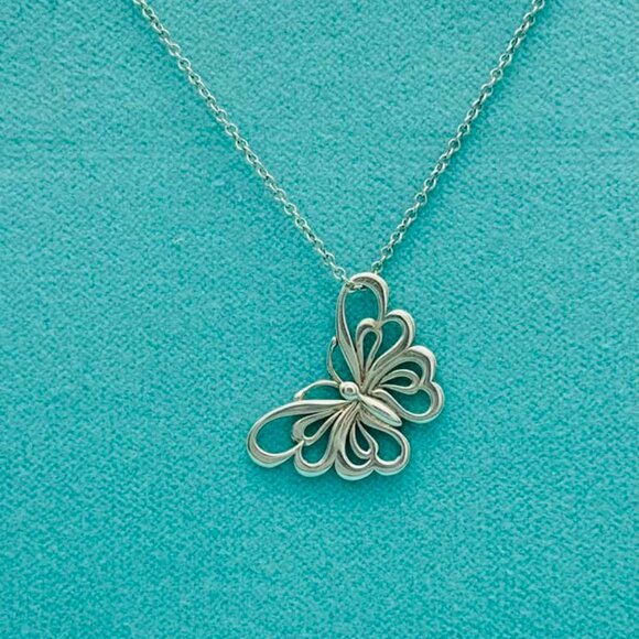 Tiffany & Co. Filigree Butterfly Necklace Pendant in Sterling Silver 16.25" EUC - Picture 1 of 7